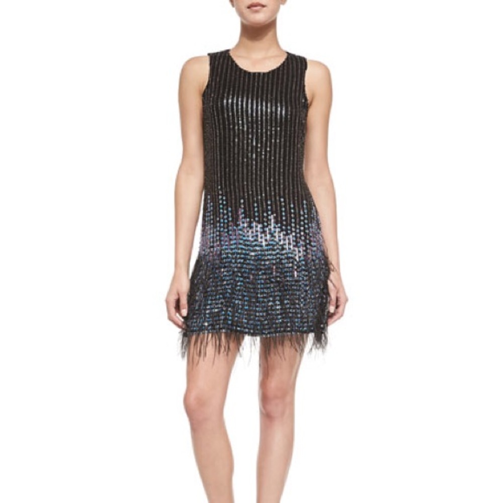 Parker Allegra Embellished Dress with Feather Hem